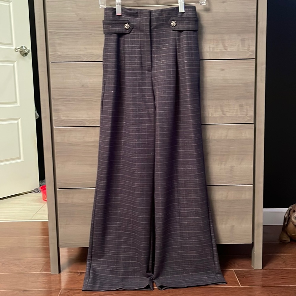 Petite Gem Tab Waist Trouser Pants in Shimmer Plaid